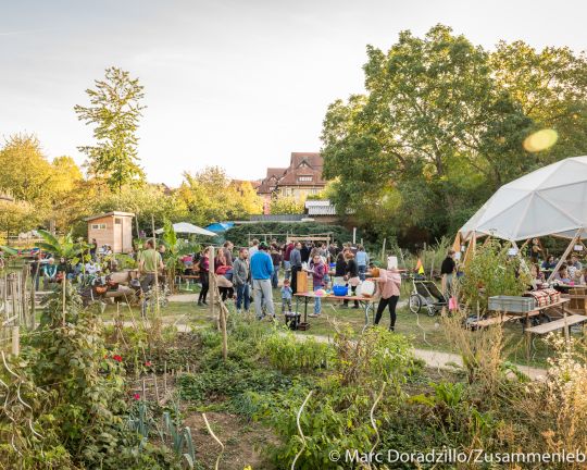 Aktionstag mit vielen Menschen im Gemeinschaftsgarten.
