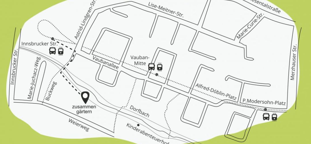 Wegbeschreibung Vauban Gemeinschaftsgarten.